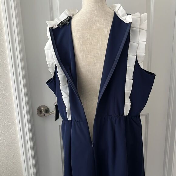 Eloquii Navy and Cream  Double Ruffle Sleeve Embroidery Final Clearance Price - Picture 11 of 13